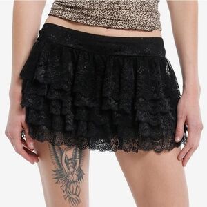 Black Lace Ruffled Skort